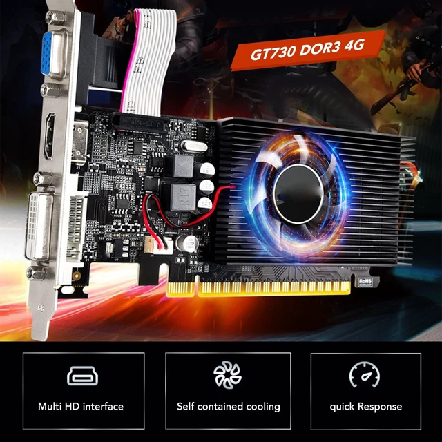 Alt view image 2 of 5 - ciciglow Graphics Card, 730 4G DDR3B 128bit Computer Graphics Card with Cooling Fan, Support VGA DVI HDMI Output PCI Express 2.0 x 16 Bus Interface