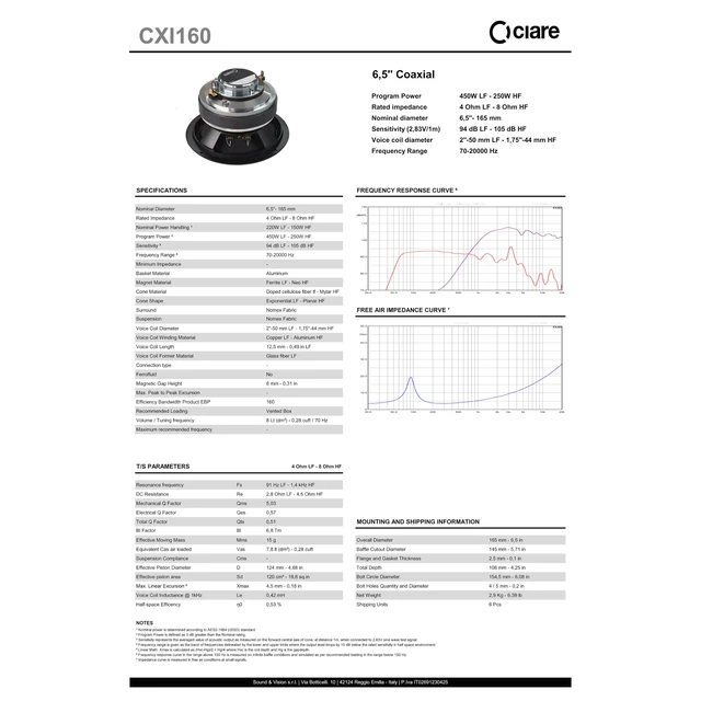 Alt view image 2 of 5 - Ciare SPL CXI160 6.5" Coaxial Speaker, 4 Ohm LF / 8 Ohm HF