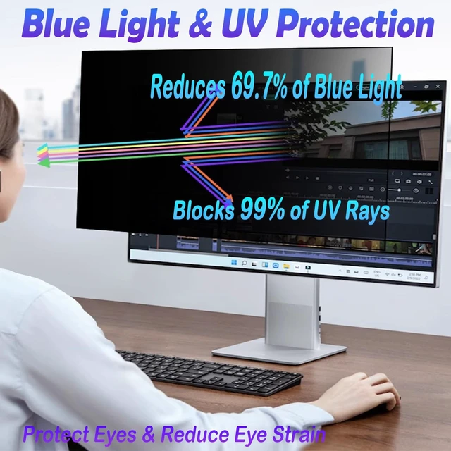 Alt view image 3 of 5 - Vizbloc 22 Inch computer privacy screen for 16:10 Monitor, Removable Anti-Glare Blue Light Filter & Anti-Scratch Protector Film, Privacy Shield for HP Dell Asus Acer Samsung Desktop Mo