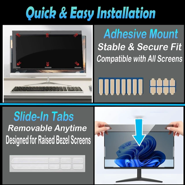 Alt view image 5 of 5 - Vizbloc 22 Inch computer privacy screen for 16:10 Monitor, Removable Anti-Glare Blue Light Filter & Anti-Scratch Protector Film, Privacy Shield for HP Dell Asus Acer Samsung Desktop Mo