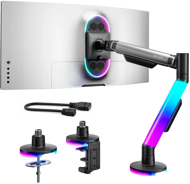 Main image of ARES WING RGB Single Monitor Arm Desk Mount for 17-40 inch Monitors, Grey
