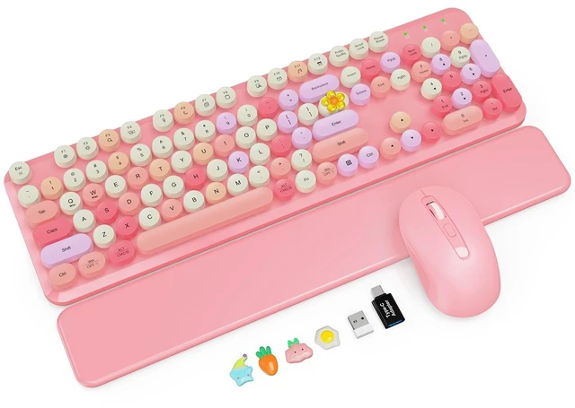 Main image of Wireless Keyboard and Mouse Combo, Magnetic Wrist Rest, Round Keycaps, Pink