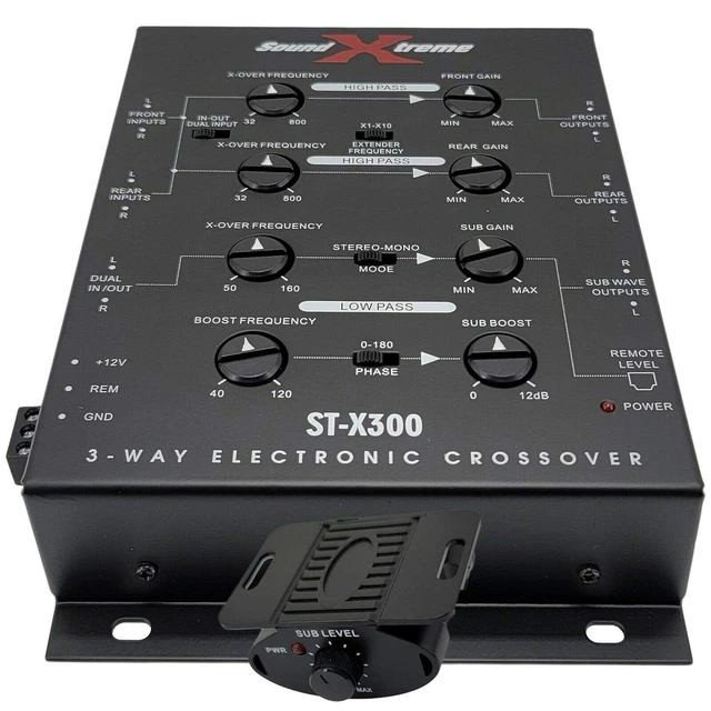 Alt view image 2 of 5 - SoundXtreme ST-X300 3-Way Electronic Car Audio Crossover, Dash Mount with Remote Bass Knob, 10Hz-30kHz Response, 60dB Separation, Power Adapter & Connector