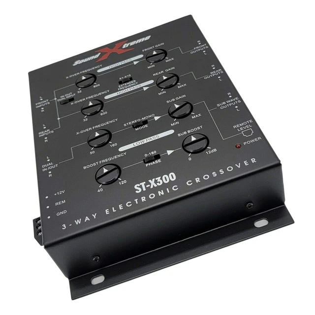 Alt view image 5 of 5 - SoundXtreme ST-X300 3-Way Electronic Car Audio Crossover, Dash Mount with Remote Bass Knob, 10Hz-30kHz Response, 60dB Separation, Power Adapter & Connector