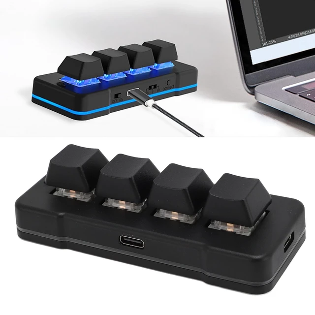 Alt view image 3 of 5 - LAISANIM 4 Key Mini Keypad, One Handed Mechanical Gaming Keyboard, Wired USB Programming Macro Keypad with RGB Dynamic Lighting for Game Editing Working