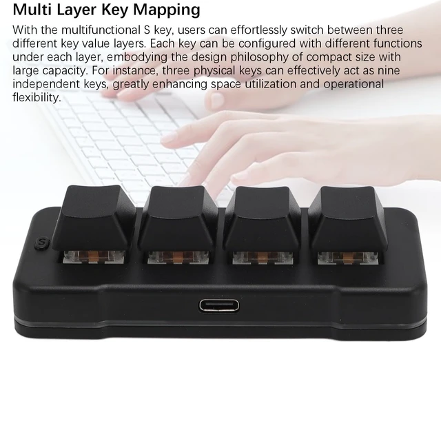 Alt view image 4 of 5 - LAISANIM 4 Key Mini Keypad, One Handed Mechanical Gaming Keyboard, Wired USB Programming Macro Keypad with RGB Dynamic Lighting for Game Editing Working