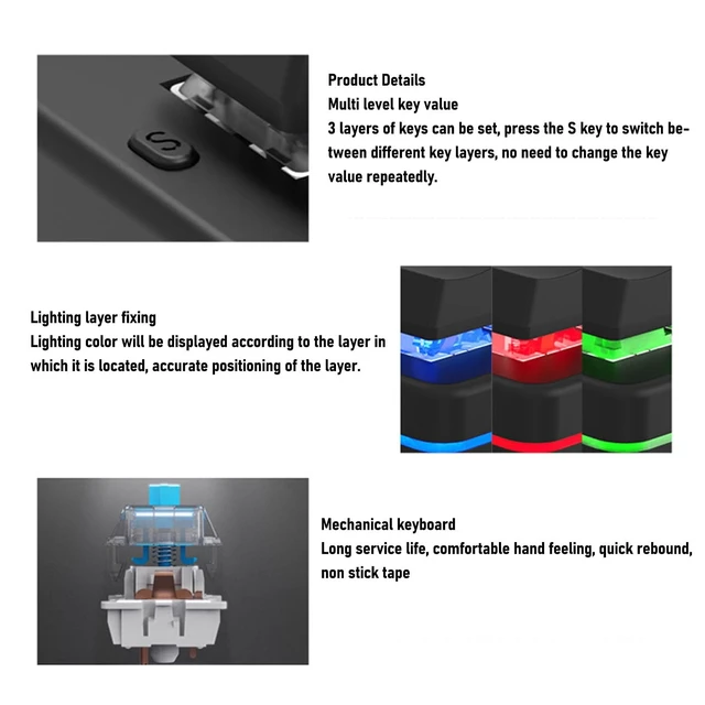 Alt view image 2 of 5 - LAISANIM 4 Key Mini Keypad, One Handed Mechanical Gaming Keyboard, Wired USB Programming Macro Keypad with RGB Dynamic Lighting for Game Editing Working