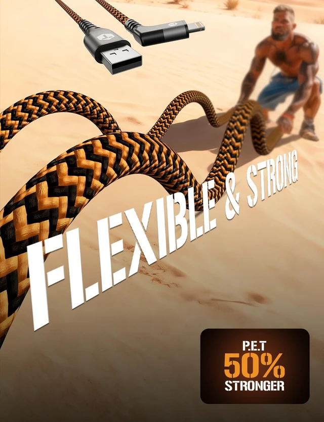 Alt view image 5 of 5 - ToughTested 6ft Right Angle Lightning Cable, 60W Fast Charging Braided