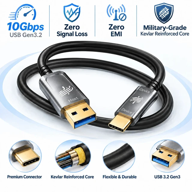 Alt view image 2 of 5 - DWLCWY USB A to USB C Fiber Optic Cable 33FT