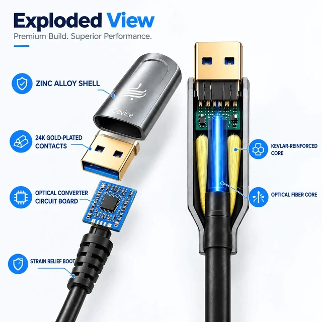 Alt view image 3 of 5 - DWLCWY USB A to USB C Fiber Optic Cable 33FT