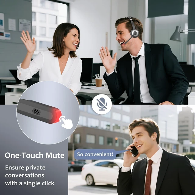 Alt view image 3 of 5 - Earbay Wireless Headset with Microphone, AI Noise Cancelling Mic for Office