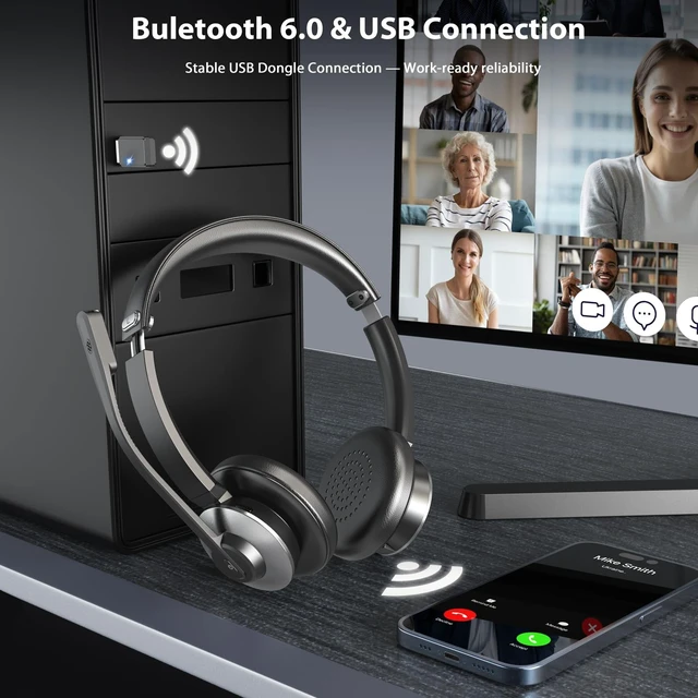Alt view image 5 of 5 - Earbay Wireless Headset with Microphone, AI Noise Cancelling Mic for Office