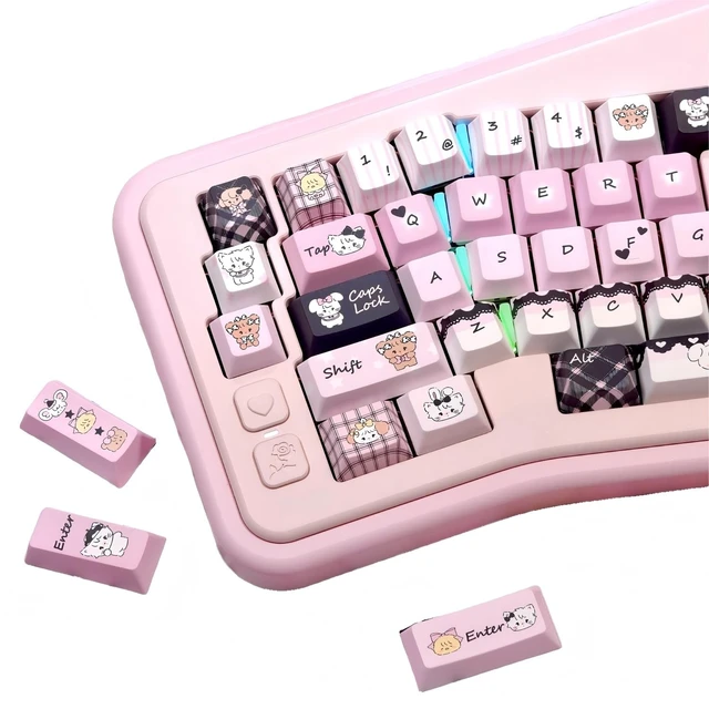 Main image of ZERRIOY PBT Black & Pink Cute Kitty Themed Cherry Profile Keycaps