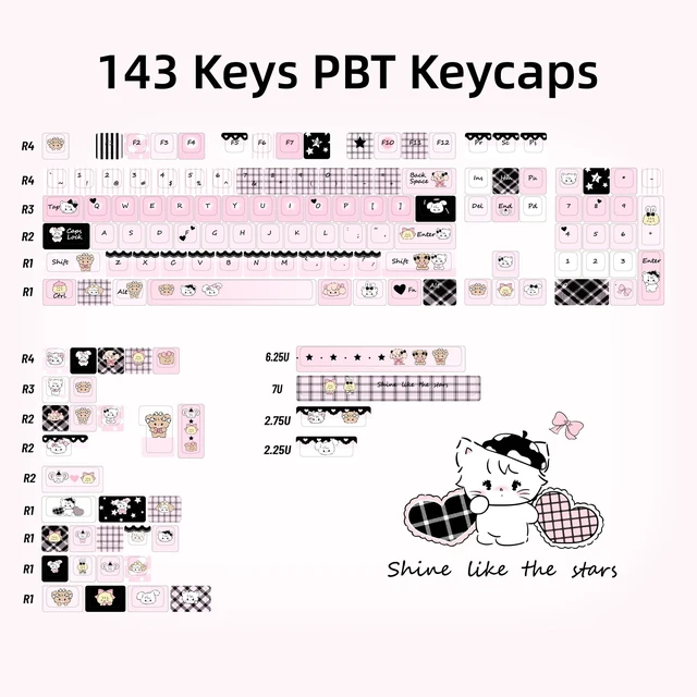 Alt view image 2 of 5 - ZERRIOY PBT Black & Pink Cute Kitty Themed Cherry Profile Keycaps