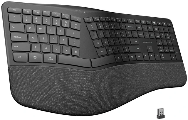 Main image of Micropack Split Ergonomic Keyboard Wireless, Multi Device Bluetooth & USB Receiver Connectivity, Rechargeable USB-C Silent Scissor Keys with Palm Support, Compatible with Mac PC Laptop Home Off