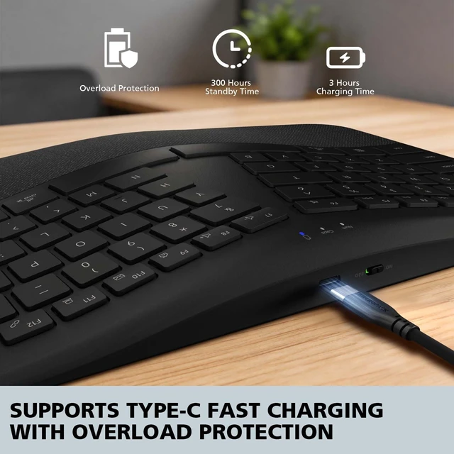 Alt view image 4 of 5 - Micropack Split Ergonomic Keyboard Wireless, Multi Device Bluetooth & USB Receiver Connectivity, Rechargeable USB-C Silent Scissor Keys with Palm Support, Compatible with Mac PC Laptop Home Off