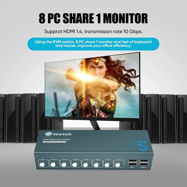 Alt view image 2 of 5 - Hearvo USB 2.0 HDMI KVM Switch for 8 Computers 1 Monitor, 4K@60Hz, S7811H