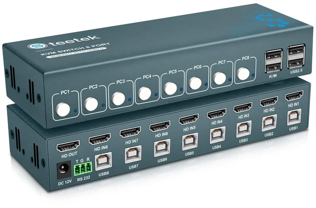 Main image of Hearvo USB 2.0 HDMI KVM Switch for 8 Computers 1 Monitor, 4K@60Hz, S7811H