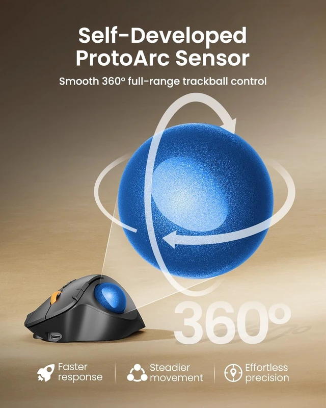 Alt view image 5 of 5 - ProtoArc EM02 Wireless Trackball Mouse, 0/15 Adjustable Angle, Blue