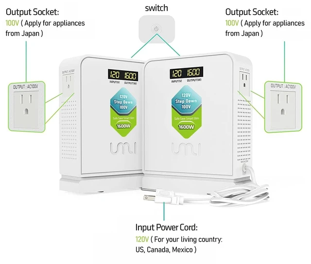 Alt view image 3 of 5 - 120V to 100V 1600W Step Down Voltage Converter for Japan appliances in US