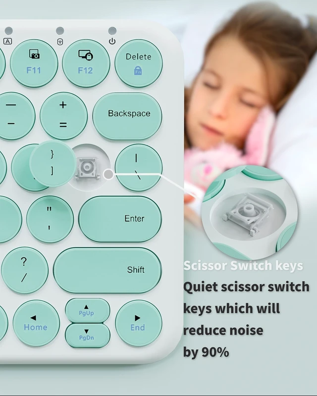 Alt view image 3 of 5 - Cloud-W Mini Bluetooth Keyboard, Low Profile Quiet Keys (Green White)