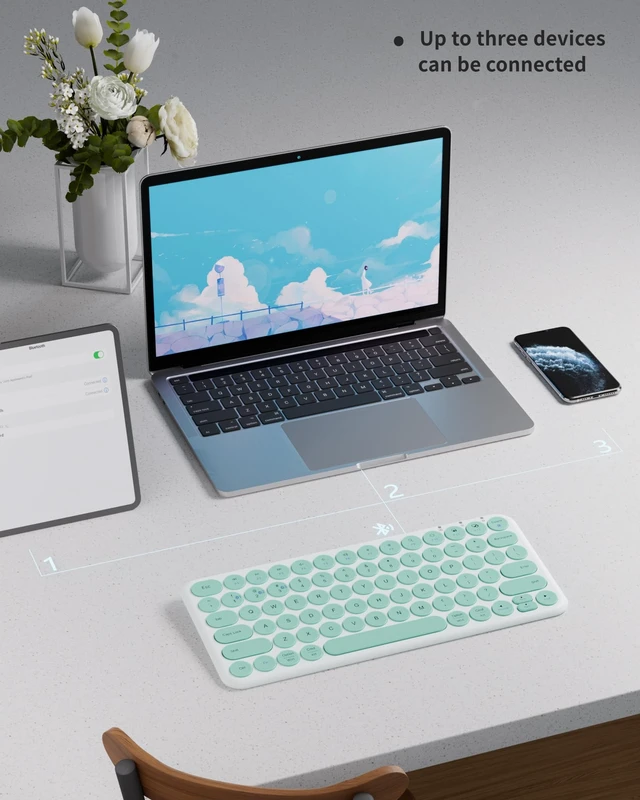 Alt view image 4 of 5 - Cloud-W Mini Bluetooth Keyboard, Low Profile Quiet Keys (Green White)
