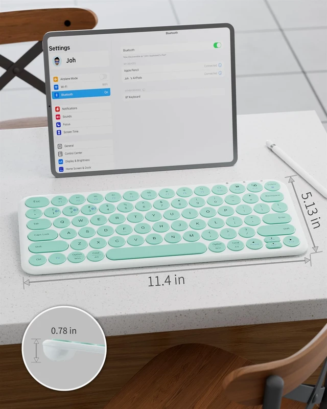 Alt view image 5 of 5 - Cloud-W Mini Bluetooth Keyboard, Low Profile Quiet Keys (Green White)