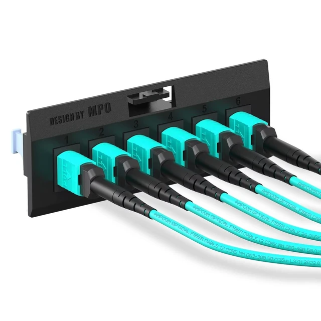 Alt view image 3 of 5 - AMPCOM MPO to LC Breakout Cable 50/125m Multimode OM3-300(12 Fiber, MPO to LC, Type B, LSZH/Riser, UPC, Aqua) 10m (32ft)