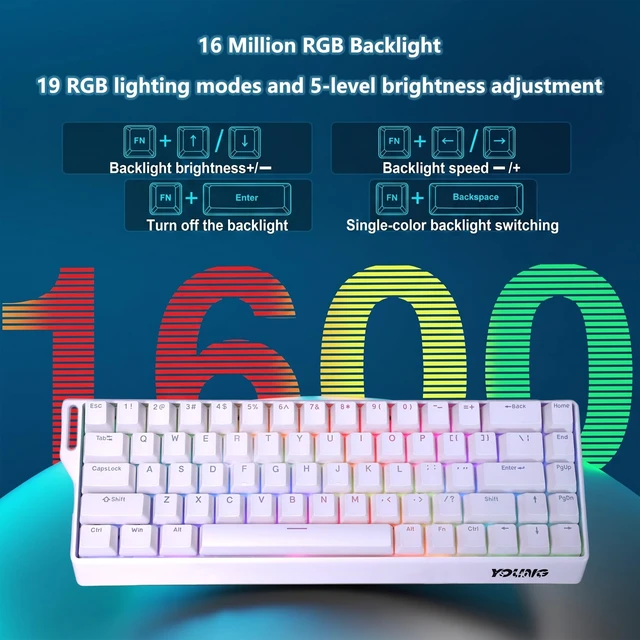 Alt view image 4 of 5 - Itigoitie 60% Wireless Mechanical Keyboard, Hot Swappable Tri-Mode 2.4GHz/Bluetooth/USB-C, RGB Backlit Gaming Keyboard with PBT Keycaps, Compatible with Windows, Mac & Android
