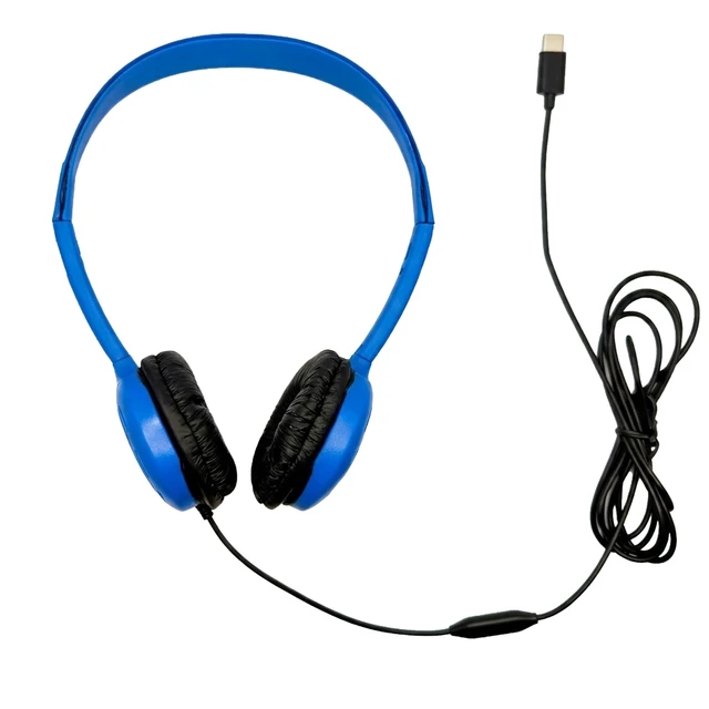 Alt view image 2 of 5 - Soundnetic Variety Disposable Stereo Bulk School Headsets USB-C Plug - Vinyl Earpads and in-line mic (10 Pack)