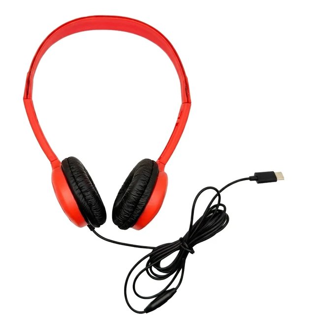 Alt view image 3 of 5 - Soundnetic Variety Disposable Stereo Bulk School Headsets USB-C Plug - Vinyl Earpads and in-line mic (10 Pack)