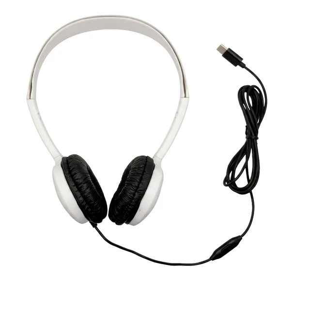 Alt view image 4 of 5 - Soundnetic Variety Disposable Stereo Bulk School Headsets USB-C Plug - Vinyl Earpads and in-line mic (10 Pack)