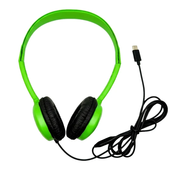 Alt view image 5 of 5 - Soundnetic Variety Disposable Stereo Bulk School Headsets USB-C Plug - Vinyl Earpads and in-line mic (10 Pack)