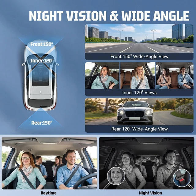 Alt view image 5 of 5 - 5-Lens Dash Cam for car 360Wide Angle 3.16 Inch 1080P Dash Camera with Loop Recording Reversing Assistant 24-H Monitoring Easy Installation