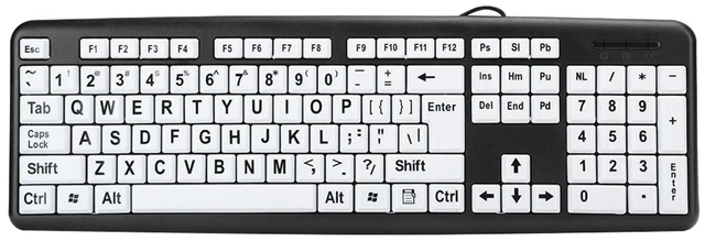 Main image of goodstumbler Black Low Vision Keyboard, Wired USB Elderly Keyboard, White Large Print Keys for Seniors, with 1.35m Cable