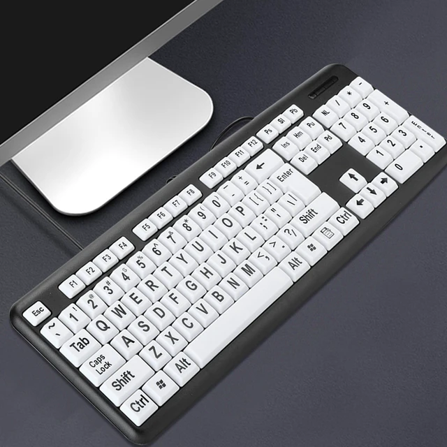 Alt view image 3 of 5 - goodstumbler Black Low Vision Keyboard, Wired USB Elderly Keyboard, White Large Print Keys for Seniors, with 1.35m Cable