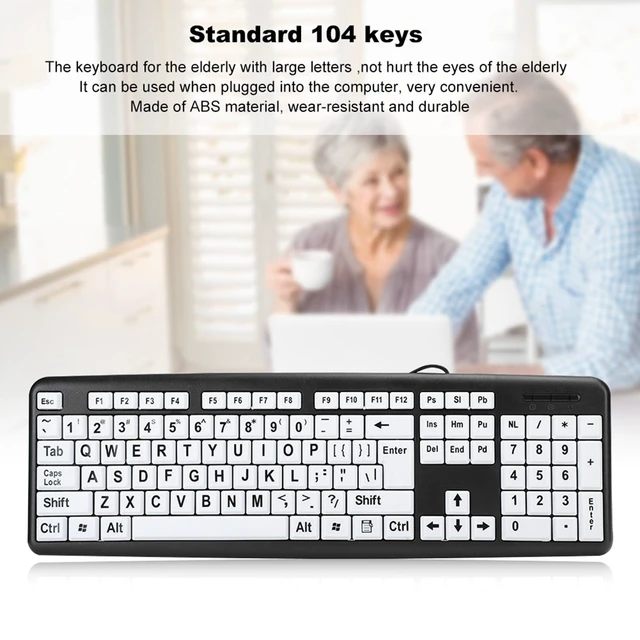 Alt view image 2 of 5 - goodstumbler Black Low Vision Keyboard, Wired USB Elderly Keyboard, White Large Print Keys for Seniors, with 1.35m Cable