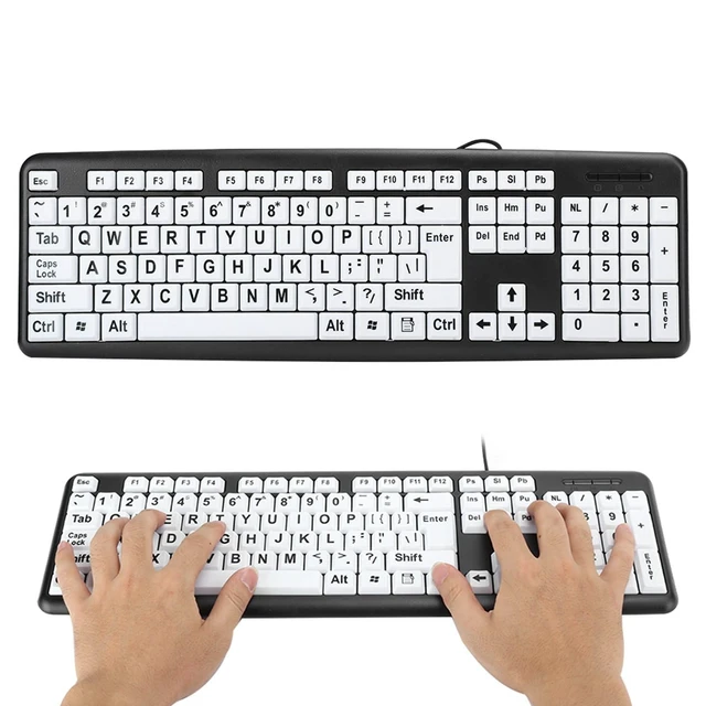 Alt view image 4 of 5 - goodstumbler Black Low Vision Keyboard, Wired USB Elderly Keyboard, White Large Print Keys for Seniors, with 1.35m Cable