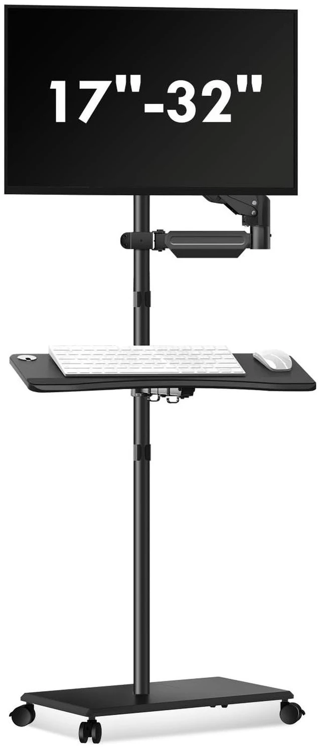 Main image of suptek Mobile Desk Workstation with Monitor Mount for up to 32" Screen, Rolling Computer Cart on Wheels,Full Keyboard Tray, CPU Holder