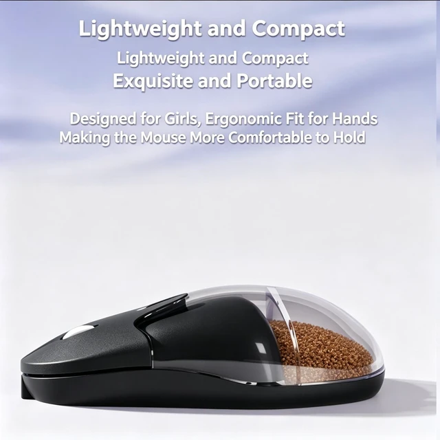 Alt view image 3 of 5 - Dpisuuk Dual Mode Wireless Mouse, Transparent Crystal Design, Silent Ergonomic Small Mouse for Women, Rechargeable Type C, Compatible with Windows Mac Android Laptop PC Tablet