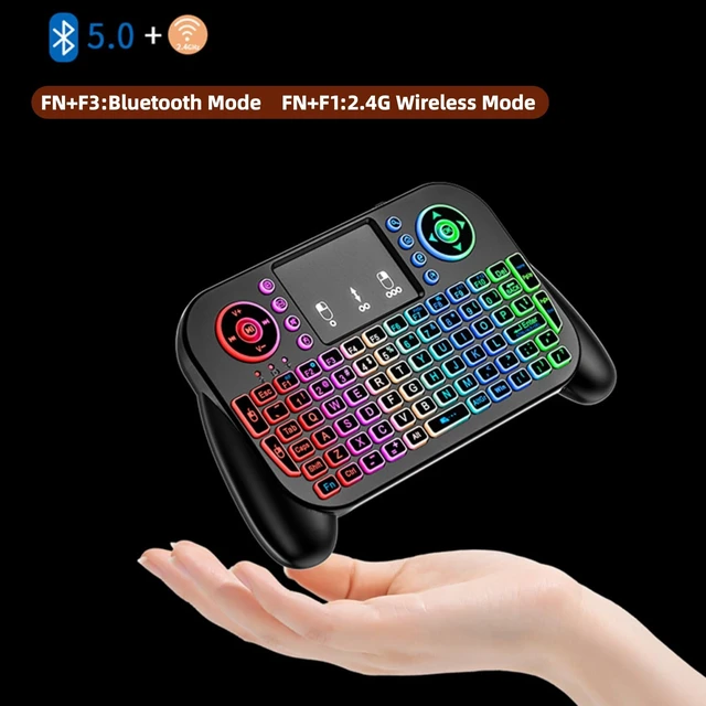Alt view image 3 of 5 - Mini Bluetooth Keyboard with Touchpad,2.4GHz & BT with 7 Colors RGB Backlight Rechargeable Handheld Remote Control Keyboard Mouse Combo Controller for Android TV Box Smart TV Projector PS3 PC Tablet