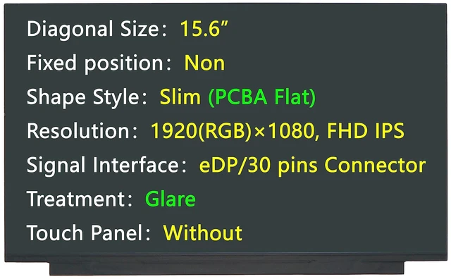 Main image of JHK JIEHONGKE New Screen Replacement for NV156FHM-N35,15.6 eDP/30 pins Connector FHD 1920(RGB)1080 IPS Glossy LCD LED Display