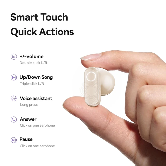 Alt view image 5 of 5 - Bluetooth 6.0 Hi-Fi Stereo Audio Touch Control Ear Buds (Cream White)