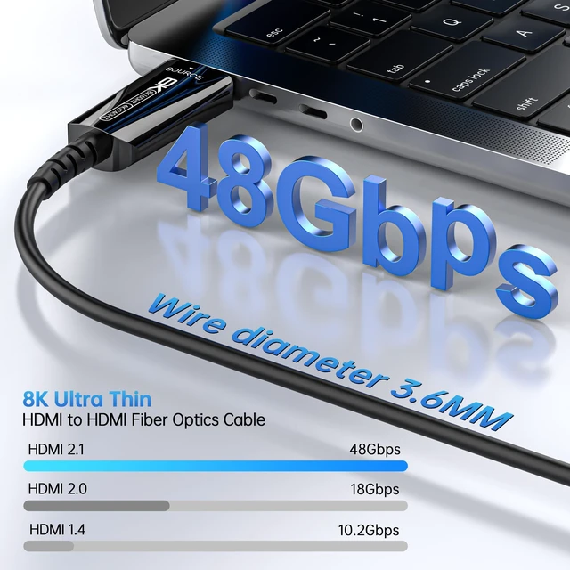 Alt view image 2 of 5 - DGHUMEN Fiber Optic HDMI Cable 100 FT, 8K@60Hz 4K@240Hz, Thin Extra Long HDMI Cable 48Gbps Ultra High Speed, Dynamic HDR, eARC, HDCP 2.2&2.3, 3D, Compatible for PS4/5/Xbox/TV/Laptop/Monitor