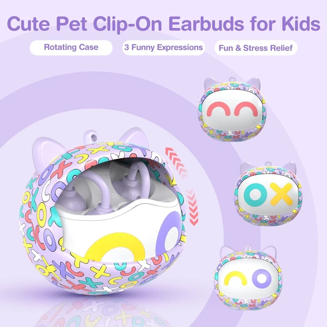 Alt view image 3 of 5 - QearFun Kids Cat Open Ear Earbuds with Rotatable Case, 85dB Safe Volume