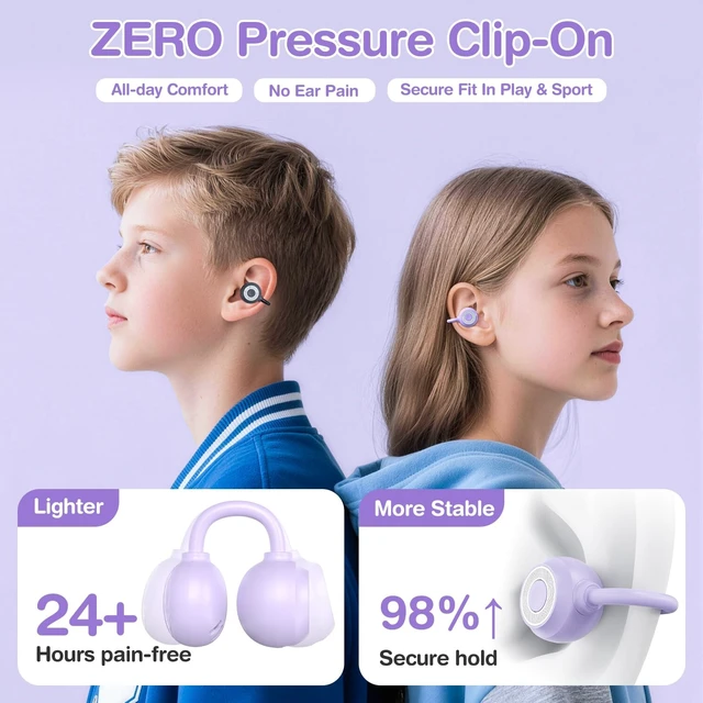 Alt view image 2 of 5 - QearFun Kids Cat Open Ear Earbuds with Rotatable Case, 85dB Safe Volume