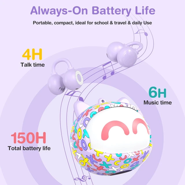 Alt view image 5 of 5 - QearFun Kids Cat Open Ear Earbuds with Rotatable Case, 85dB Safe Volume