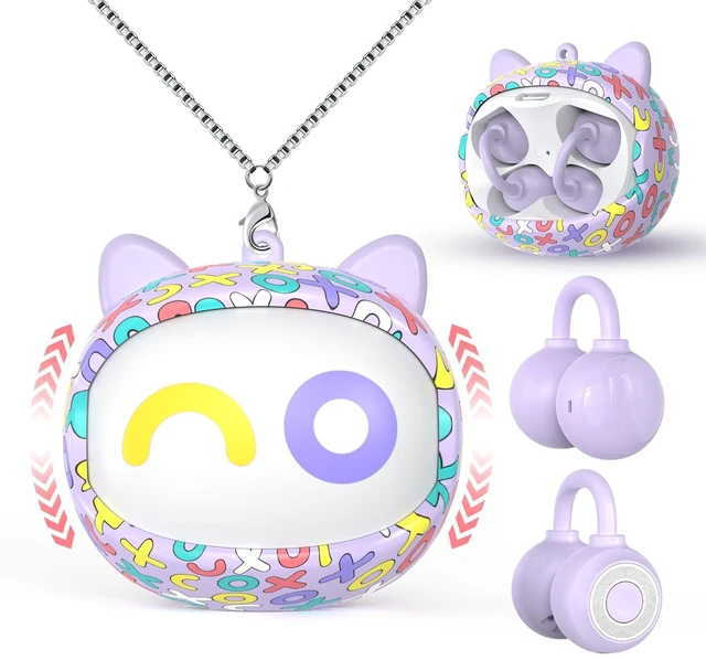 Main image of QearFun Kids Cat Open Ear Earbuds with Rotatable Case, 85dB Safe Volume