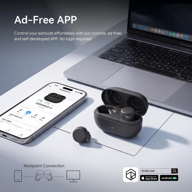 Alt view image 5 of 5 - ROSESELSA Ceramics Ultra Noise Cancelling Earbuds, Bluetooth 6.0, LDAC/LHDC