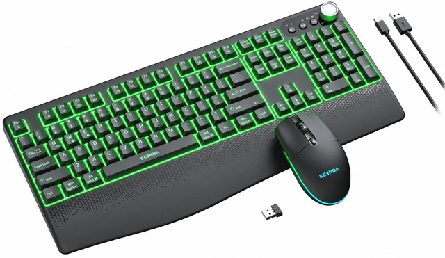 Main image of seenda Wireless Bluetooth Keyboard Mouse Combo, 12 Backlit Modes, Ergonomic